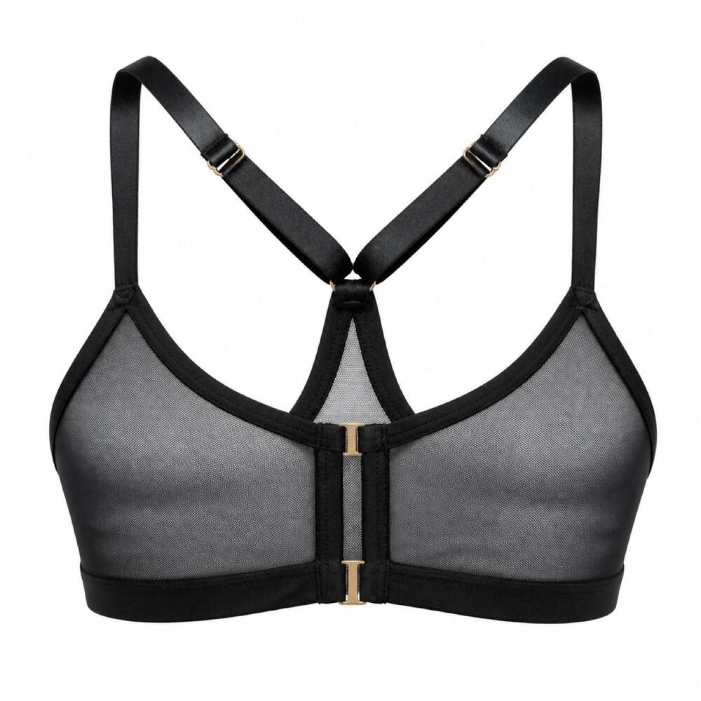 Auden Sheer Black Racerback Wireless bra with gold hardware, size XS/32A-34B